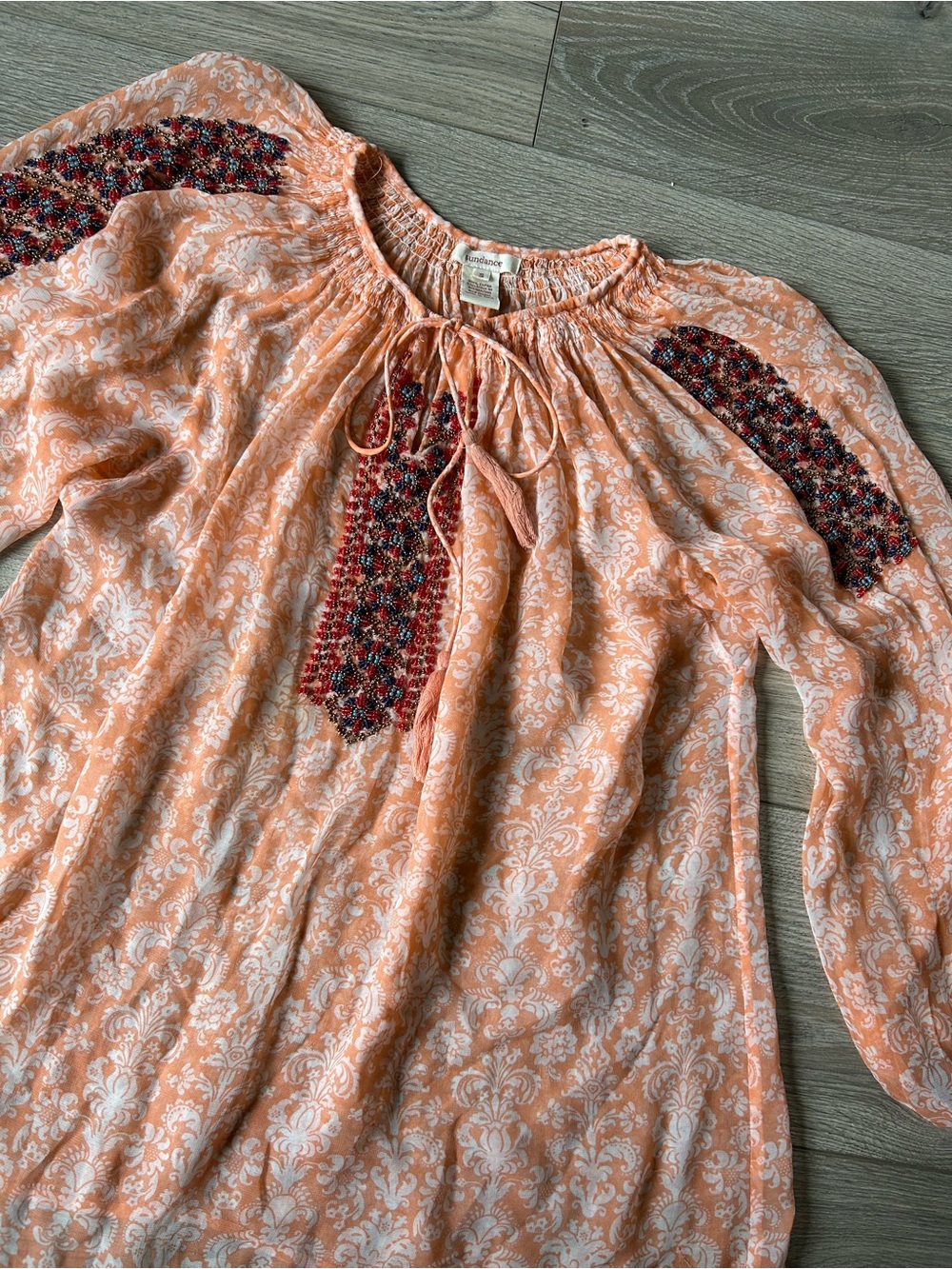 Sundance Peach Paisley Tunic with beaded Embroidered details Size small
